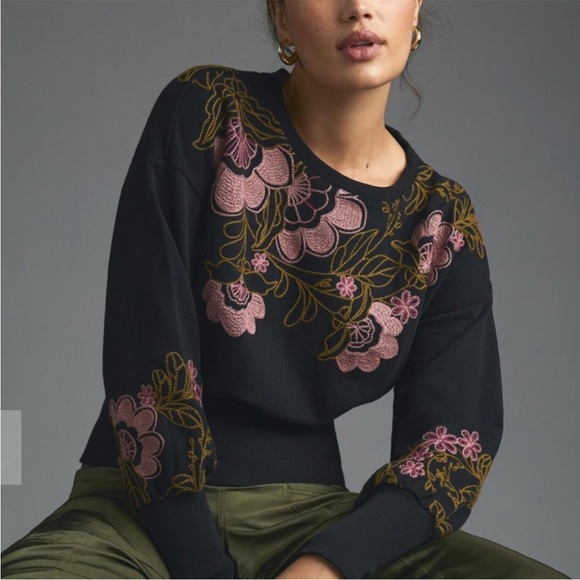 Anthropologie Tops - By Anthropologie Embroidered Sweatshirt in Black